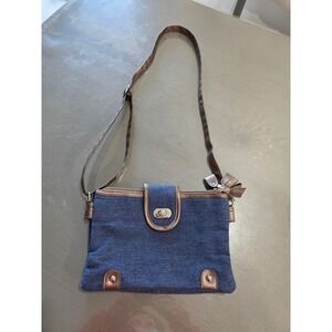 Gold Coast Denim Crossbody‎ Bag Bronze Trim Flap Closure Shoulder Bag Women